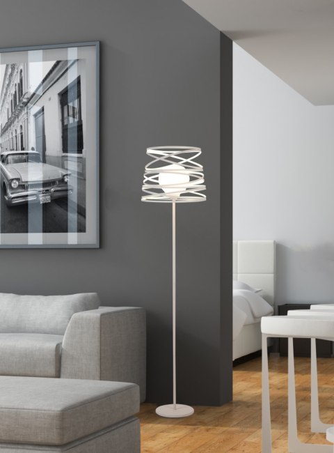 Lampa podłogowa metalowa biała + szklany klosz Akita Ledea 50601063