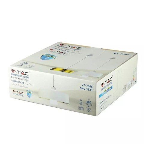Oprawa Zwieszana LED V-TAC 7W (Akryl) Biały 340x190mm VT-7666-WH 3000K 400lm 3 Lata Gwarancji