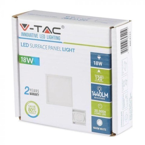 Panel LED Natynkowy V-TAC Premium 18W Kwadrat VT-1805SQ 6000K 1500lm