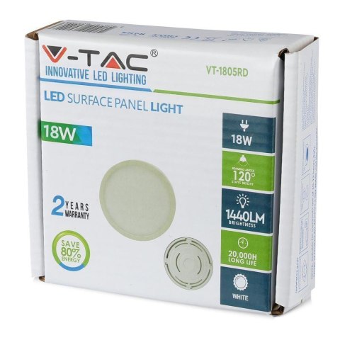 Panel LED Natynkowy V-TAC Premium 18W Okrągły VT-1805RD 6000K 1500lm