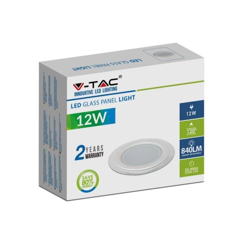 Panel LED V-TAC 12W LED Szkło Okrągły VT-1202G RD 3000K 840lm