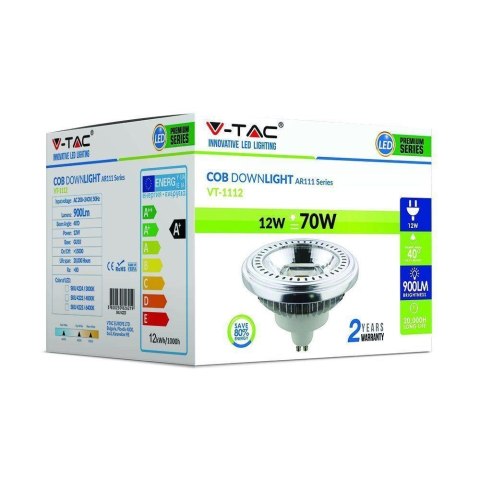 Żarówka LED V-TAC AR111 12W GU10 230V 40st COB VT-1112 2700K 900lm