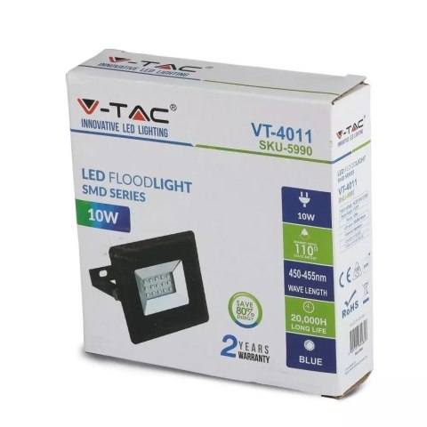 Projektor LED V-TAC 10W Czarny E-Series IP65 VT-4011 Kolor Niebieski