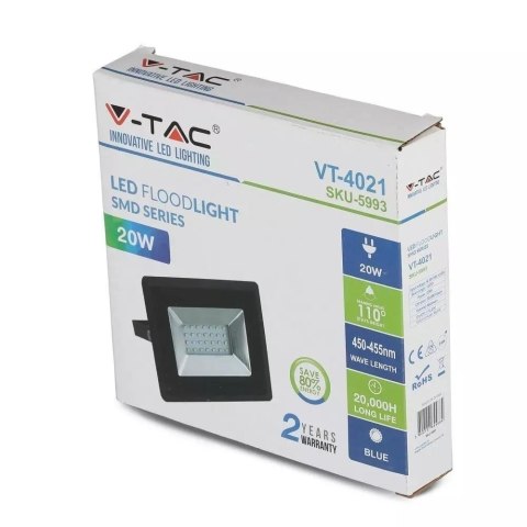 Projektor LED V-TAC 20W SMD E-Series Czarny VT-4021 Kolor Niebieski