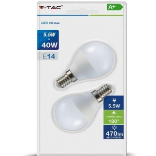 Żarówka LED V-TAC 5.5W E14 P45 Kulka (Blister 2szt) VT-2146 2700K 470lm