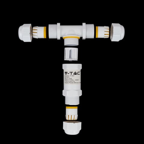 Złączka Mufa Hermetyczna Biała Trójnik 0.5-4mm2 Średnica kabla 8-12mm IP68 V-TAC VT-869