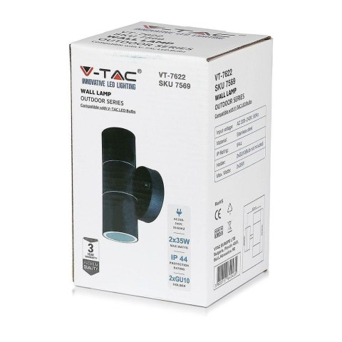Kinkiet Ogrodowy V-TAC GU10 Czarny MAT IP44 Góra Dół VT-7622