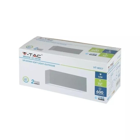 Oprawa Ścienna V-TAC 12W LED Góra Dół Szary IP65 VT-8057 3000K 600lm