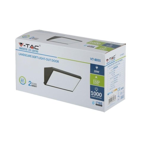 Oprawa Ścienna V-TAC 20W LED Ukośna Szara IP65 VT-8055 6400K 1000lm