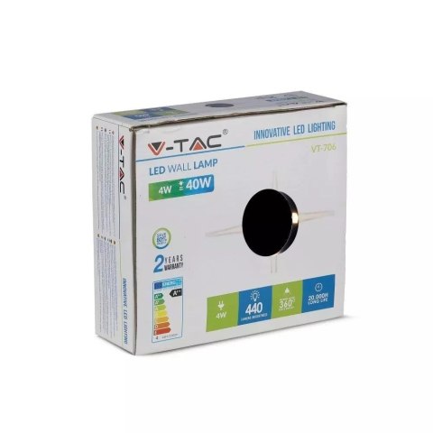 Oprawa Ścienna V-TAC 4W LED IP65 Czarna Okrągła VT-706 3000K 440lm
