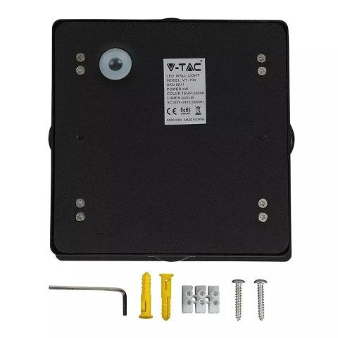 Oprawa Ścienna V-TAC 4W LED IP65 Czarny Kwadrat VT-704 3000K 440lm