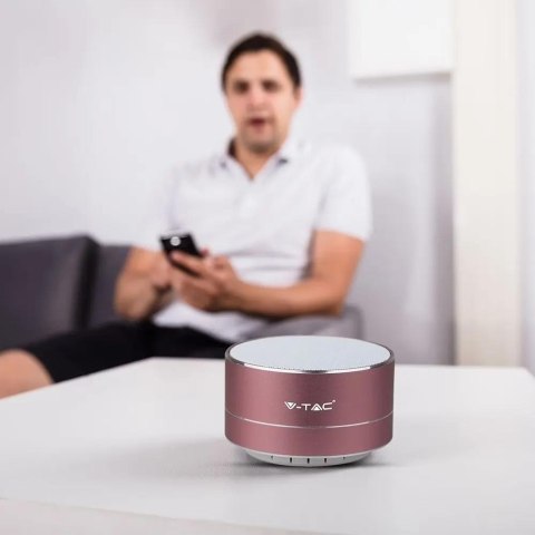 Przenośny Metalowy Głośnik Bluetooth Micro SD Mikrofon 400mAh Różowy V-TAC VT-6133