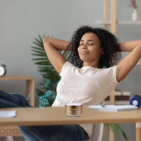 Przenośny Metalowy Głośnik Bluetooth Micro SD Mikrofon 400mAh Złoty V-TAC VT-6133