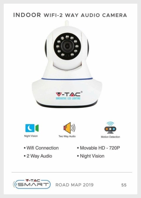 Kamera Wewnętrzna 720P WiFi IP 2-drożna z mikrofonem EU Plug IP20 V-TAC VT-5120