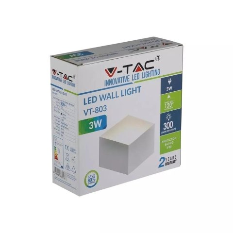 Kinkiet Ścienny V-TAC 3W Bridgelux Chip Biały VT-803 3000K 300lm