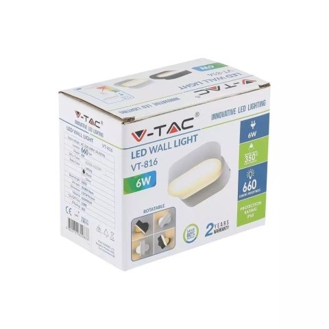 Kinkiet Ścienny V-TAC 6W LED Czarny IP65 Obrotowy 350st VT-816 3000K 660lm