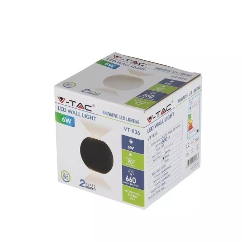 Kinkiet Ścienny V-TAC 6W LED Czarny Okrągły IP65 VT-836 4000K 660lm