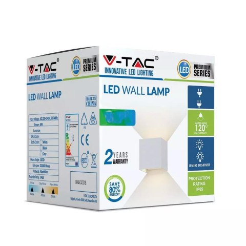 Oprawa Ścienna V-TAC 12W LED Góra Dół Regulowana Chip BRIDGELUX Biały Kwadrat IP65 VT-759-12 3000K 1100lm