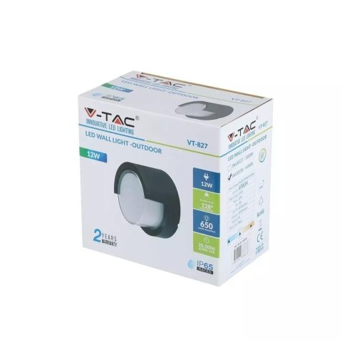 Oprawa Ścienna V-TAC 12W LED IP65 Czarny Okrągły VT-827 4000K 650lm
