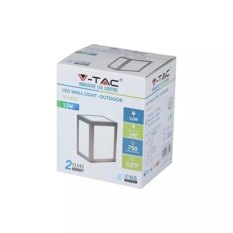 Oprawa Ścienna V-TAC 12W LED IP65 Szara VT-822 3000K 750lm