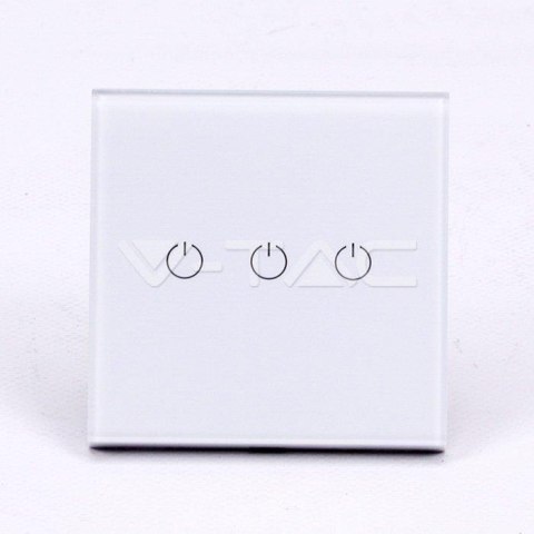 Włącznik Szklany SMART WiFi V-TAC Potrójny Biały Amazon Alexa, Google Home, Nest VT-5005