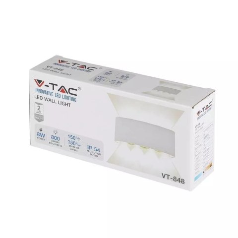 Oprawa Ścienna Góra Dół V-TAC 8W LED Biała IP54 VT-848 3000K 800lm