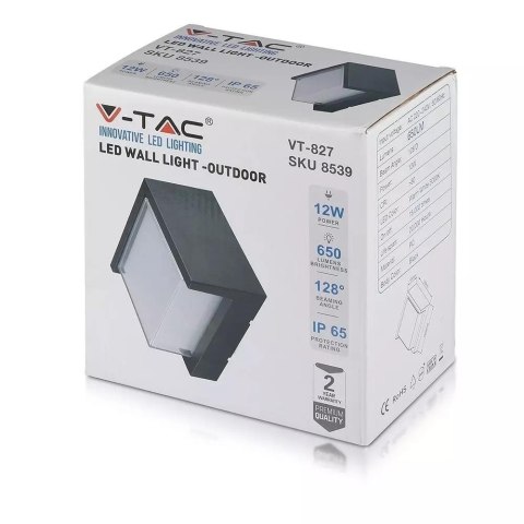 Oprawa Ścienna V-TAC 12W LED IP65 Czarny Kwadrat VT-827 3000K 650lm