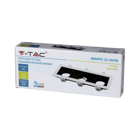 Oprawa Sufitowa Wpuszczana V-TAC 3xGU10 Biało/Czarna VT-887 3 Lata Gwarancji