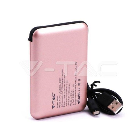 Power Bank V-TAC 5000mAh Z przewodem Wskaźnik LED Różowy VT-3510