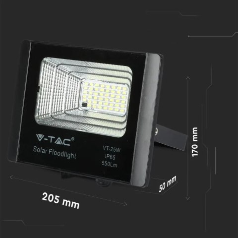 Naświetlacz Projektor LED Solarny V-TAC 12W Czarny IP65, Pilot, Timer VT-25W 4000K 550lm