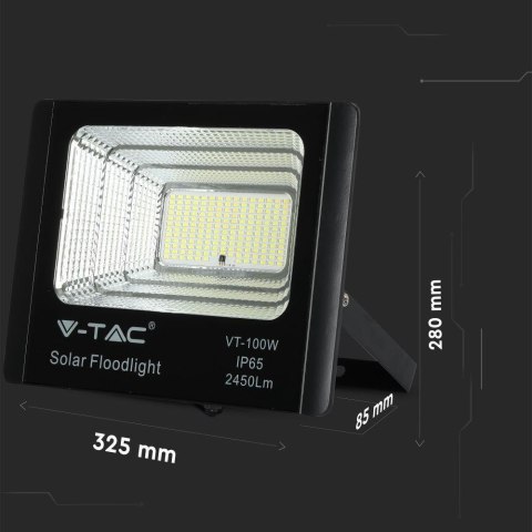 Naświetlacz Projektor LED Solarny V-TAC 35W Czarny IP65, Pilot, Timer VT-100W 4000K 2450lm