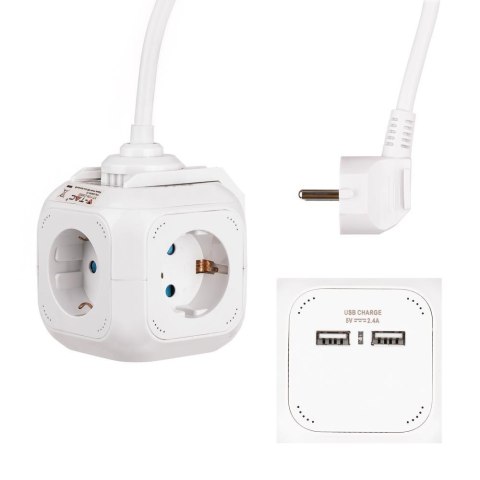 Przedłużacz Kostka 4 gniazda 2 gniazda USB 1.55MM 1.4M V-TAC VT-1154-2