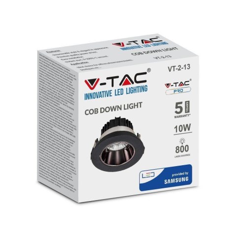 Oprawa Downlight V-TAC SAMSUNG CHIP 10W Czarna Uchylna VT-2-13 4000K 800lm 5 Lat Gwarancji