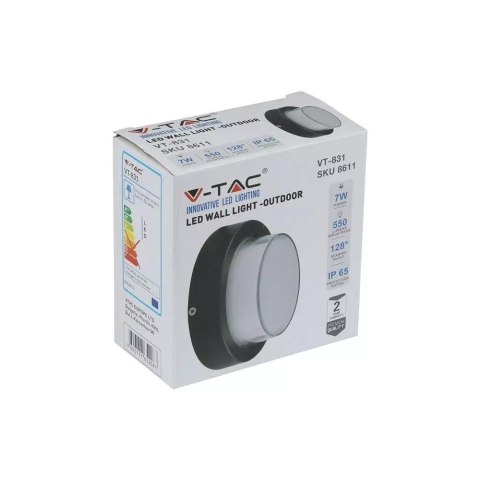Oprawa V-TAC 7W LED Czarna Okrągła IP65 VT-831 3000K 550lm