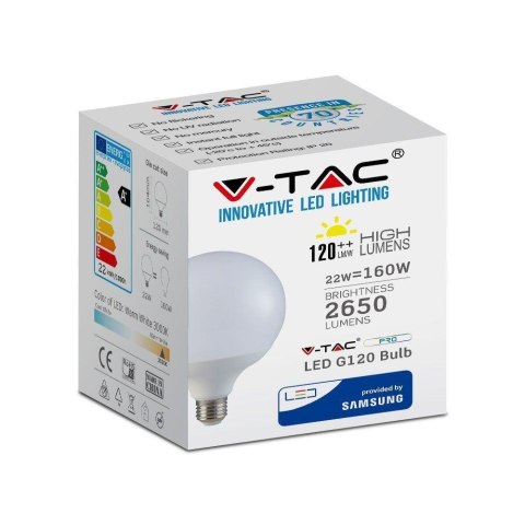 Żarówka LED V-TAC SAMSUNG CHIP 22W E27 G120 120Lm/W VT-242 4000K 2650lm 5 Lat Gwarancji