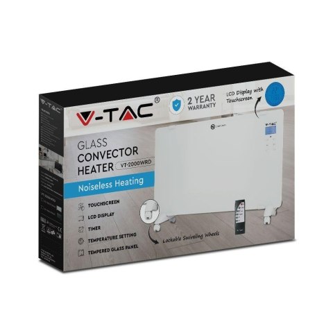 Grzejnik Panelowy Szklany 2000W LED Biały PILOT LCD TIMER V-TAC VT-2000WRD-W