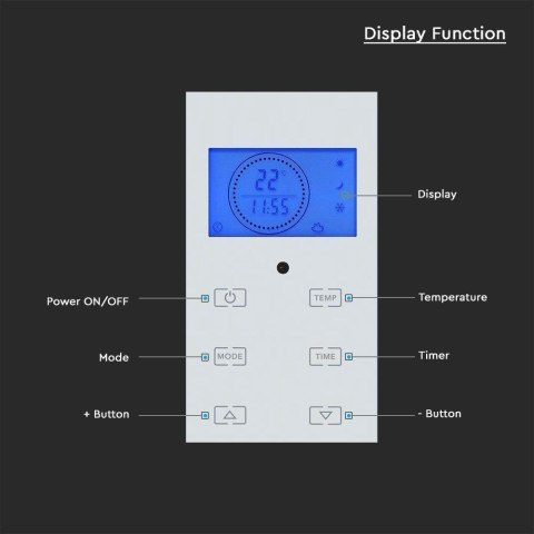 Grzejnik Panelowy Szklany 2000W LED Biały PILOT LCD TIMER V-TAC VT-2000WRD-W