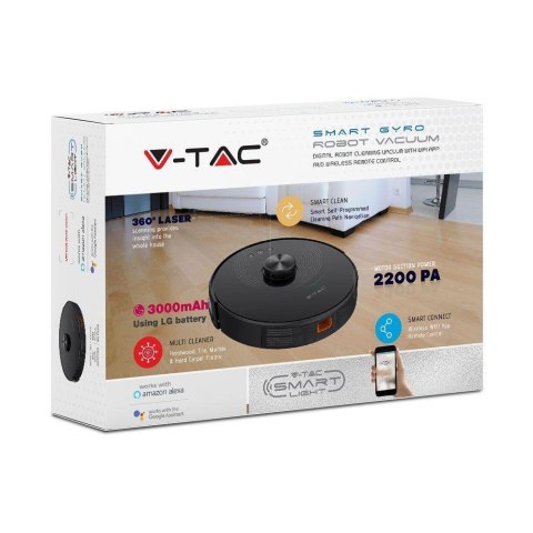 Odkurzacz Automatyczny V-TAC SMART WiFi Auto powrót Gyro Laser Kompatybilny Amazon Alexa Google Home Czarny VT-5556-L-B