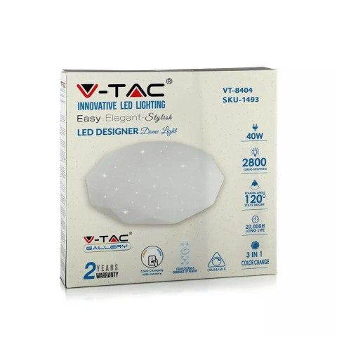 Plafon Sufitowy V-TAC 40W LED Pilot CCT fi.350 Gwiazdy Diament VT-8404 2700K-6400K 2800lm