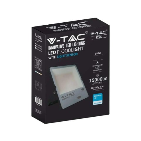 Projektor LED V-TAC 150W Czujnik Światła SAMSUNG CHIP 100Lm/W Czarny VT-167 4000K 15000lm 5 Lat Gwarancji