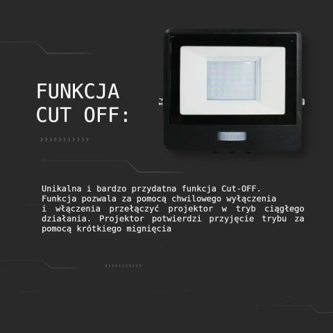Naświetlacz Projektor LED V-TAC 50W SAMSUNG CHIP Czujnik Ruchu Czarny Z MUFĄ VT-158S 3000K 4000lm 5 Lat Gwarancji