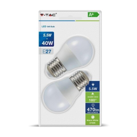 Żarówka LED V-TAC 5.5W E27 G45 P45 Kulka (Blister 2szt) VT-2166 4000K 470lm