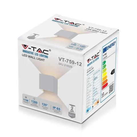 Oprawa Ścienna V-TAC 11W LED Góra Dół Regulowana Chip BRIDGELUX Biały Kwadrat IP65 VT-759-12-W 4000K 1360lm