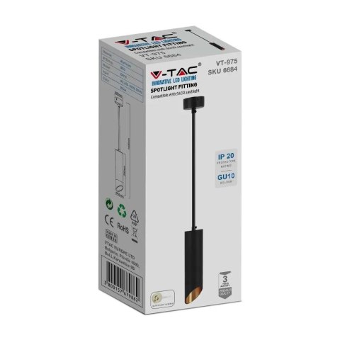 Oprawa Zwieszana V-TAC GU10 GU10 Czarny+Złoty 55x200mm VT-975-200 3 Lata Gwarancji