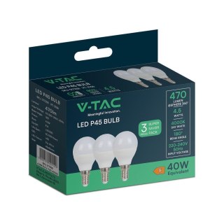 Żarówka LED V-TAC 4,5W E14 P45 Kulka (Opak. 3szt) VT-2156 6400K 470lm