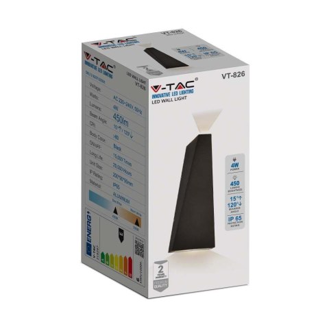 Kinkiet Ścienny V-TAC 4W LED Czarny IP65 VT-826-B-N 3000K 450lm