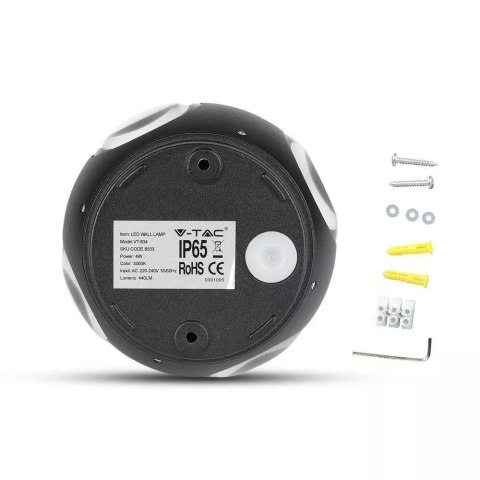 Kinkiet Ścienny V-TAC 4W LED Czarny Okrągły IP65 VT-834-B 4000K 428lm