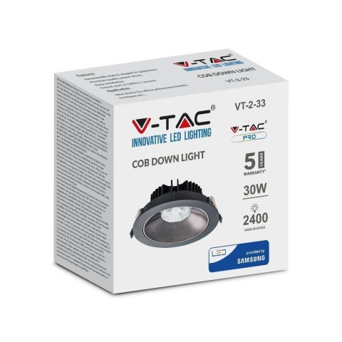 Oprawa Downlight V-TAC SAMSUNG CHIP 30W Czarna Uchylna VT-2-33 6400K 2400lm 5 Lat Gwarancji