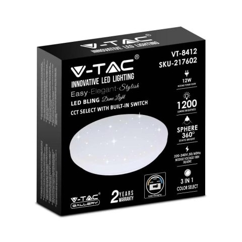 Plafon Lampa Sufitowa V-TAC 12W Gwiazdy Zmiana Koloru CCT fi.255 VT-8412-S-N 3000K-6400K 1200lm