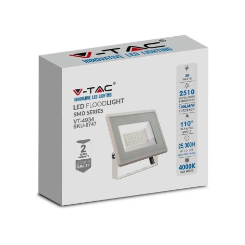 Projektor LED V-TAC 30W SMD F-CLASS Biały VT-4934-W 6500K 2510lm